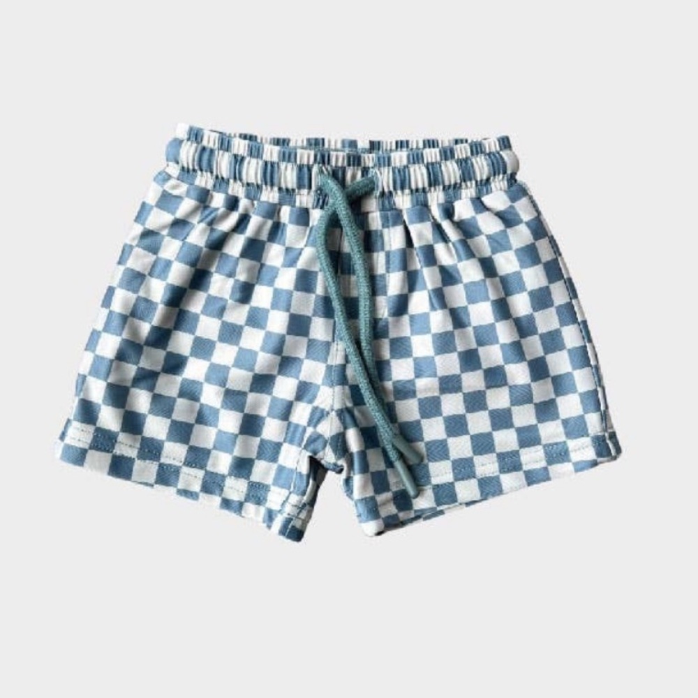 Blue checkered swim trunks